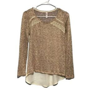 Xhilaration Gold Metallic Crew Neck High-Low Women's XS Top